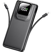CrazyWhale 10000mAh 22.5W Smart Display Power Bank with Built-in Cables