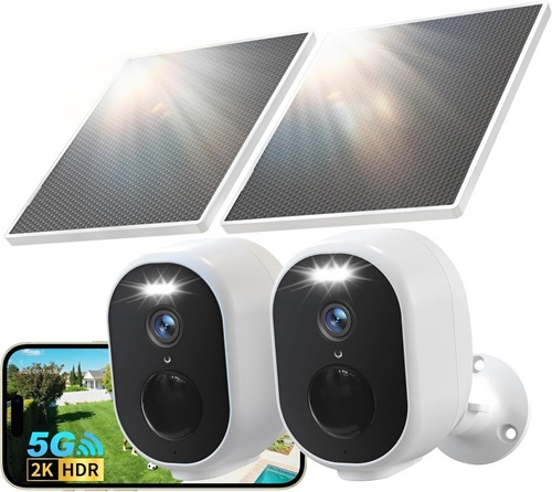 GNCC 2K 4MP Video Night-Vision 5200mAh Solar Security Camera (2-Pack)