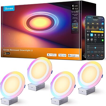 Govee 6" 1100-Lumen Smart LED Recessed Light (4-Pack)
