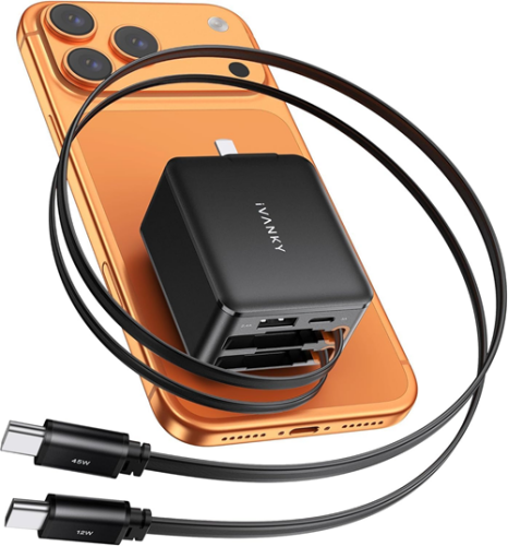 IVANKY 45W 4-in-1 GaN Technology Charger with Dual Retractable Cables