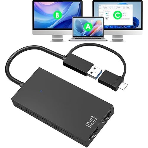 Minthouz USB C to Dual HDMI 4K Display Splitter (for Mac & Windows)