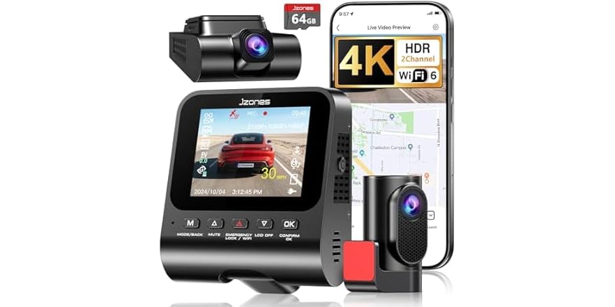 (NEW) JZONES 4K Dash Cam Front and Rear w/64GB Card