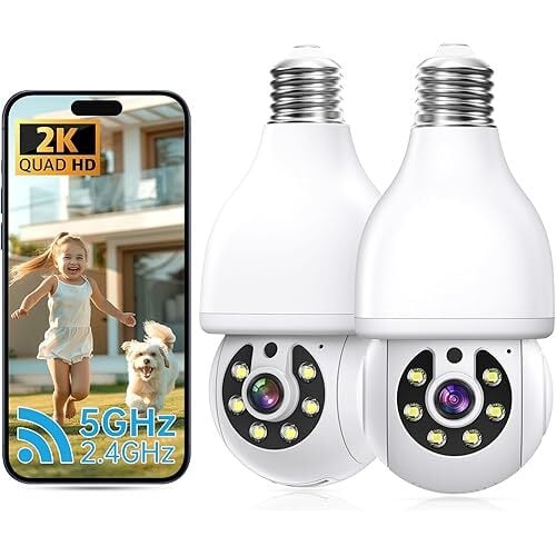 NoahTech 2K 360-Degree WiFi Motion Detection Security Camera Bulb (2-Pack)