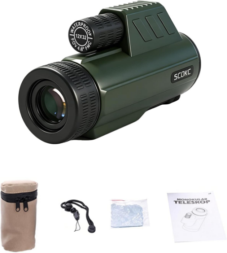 Scokc 10x32 Waterproof Monocular Telescope with Padded Carrying Case
