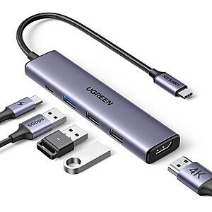 UGREEN 5-Port USB-C Hub w/ 4K HDMI/100W PD & 3x USB-A Ports