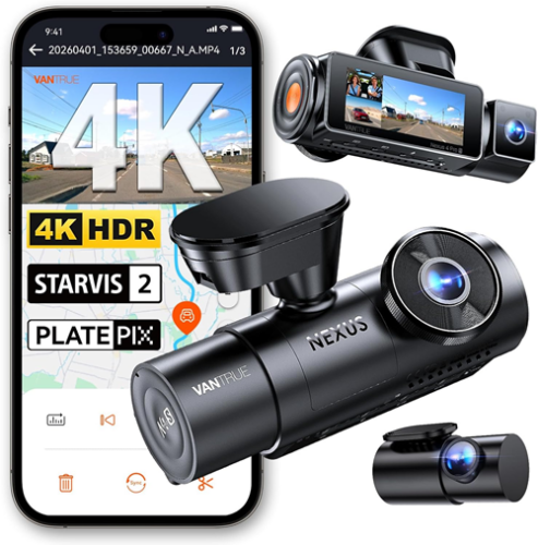 Vantrue 4K Starvis 2 Sensor Dash Cam with 1080p Interior & 2.5K Rear Cams